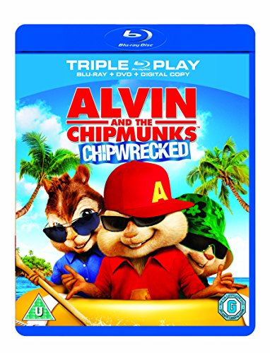 "Blu-ray case with cartoon chipmunks in a canoe, tropical island background."