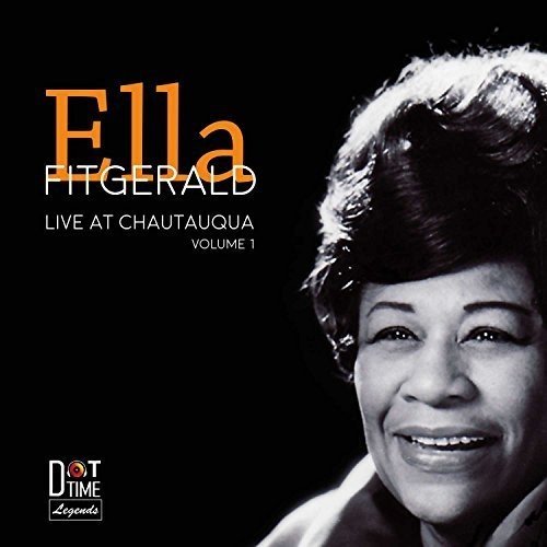 Ella Fitzgerald's album cover with a black-and-white portrait and orange and white text.