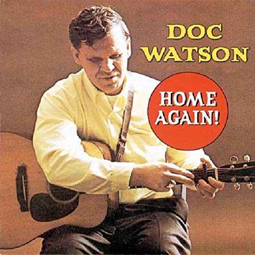 Doc Watson playing acoustic guitar on album cover, red circle text.