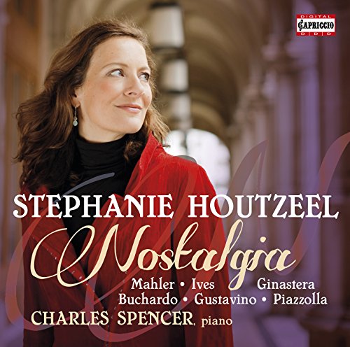 CD cover featuring Stephanie Houtzeel, a pianist, in a red cloak.