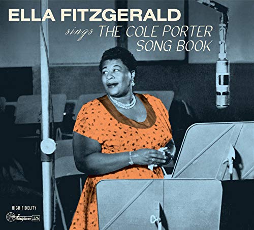 Album cover featuring Ella Fitzgerald in an orange dress, singing into a microphone.