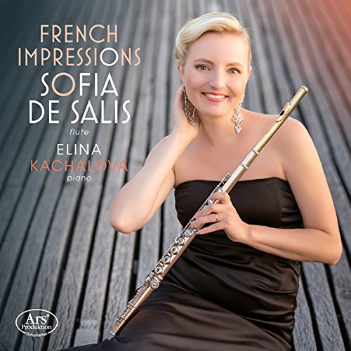The alt text for the image is: "CD cover featuring a woman holding a flute, wearing a black dress."