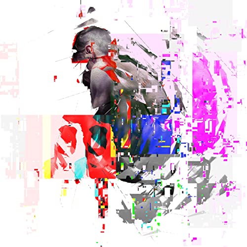 Abstract album cover featuring a distorted portrait of a man in red and blue.