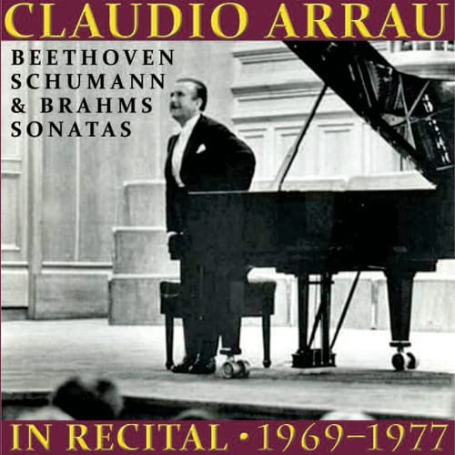 CD cover featuring pianist Claudio Arrau with a grand piano, 1969-1977.