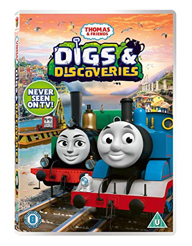 Thomas & Friends "Digs & Discoveries" DVD cover with Thomas, Percy, and Cranky.