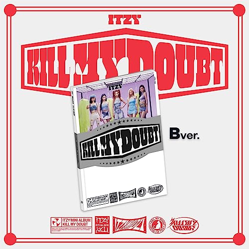 ITZY “KILL MY DOUBT” album cover featuring the group and bold red text.