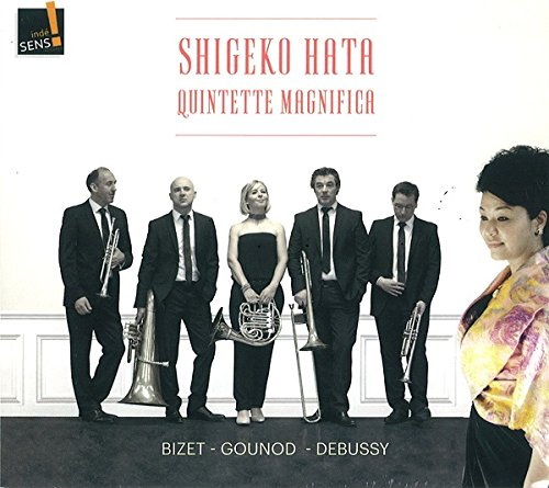 CD cover: brass quintet and soprano, formal attire, light background.