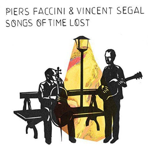 "CD cover featuring two musicians playing instruments under a street lamp."