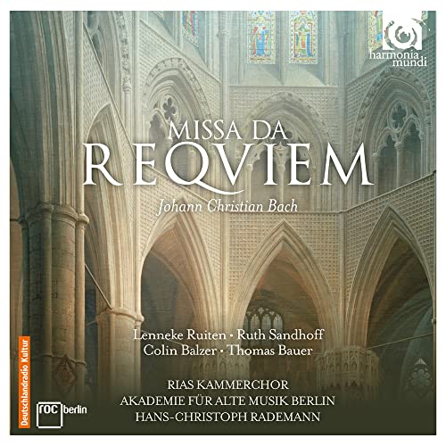 CD cover featuring a gothic cathedral interior with text Missa da Requiem by Johann Bach.