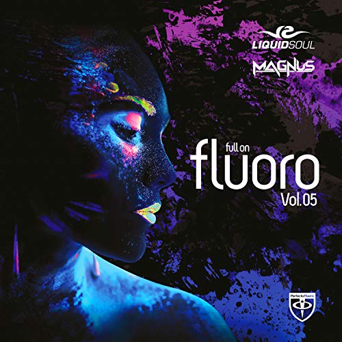 "CD cover art: woman's face with neon paint, dark background, 'full on fluoro Vol. 05' text."