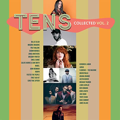 Album cover for “Tens Collected Vol. 2” featuring portraits of various musicians.