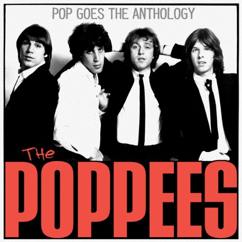 Black and white photo of four men on a vinyl record album cover.