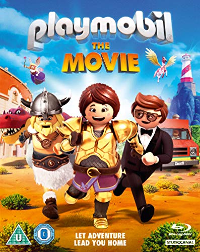 Playmobil movie Blu-ray cover featuring characters in a colorful, animated scene.