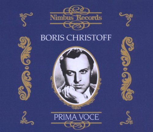 "Blue CD cover with gold designs, featuring a black-and-white portrait of Boris Christoff."