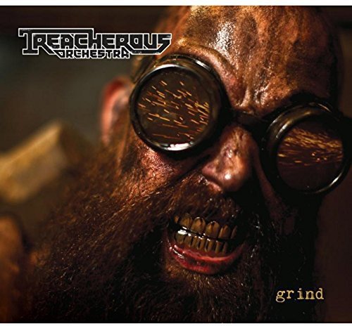 "Album cover featuring a man with goggles and metal teeth, band name and title."