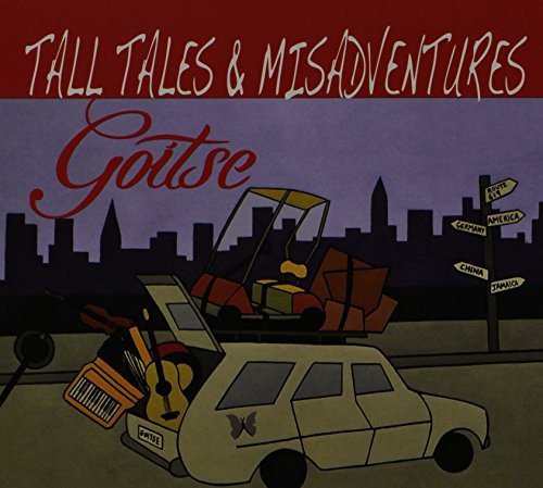 CD cover: cartoon car packed with instruments before a city skyline.