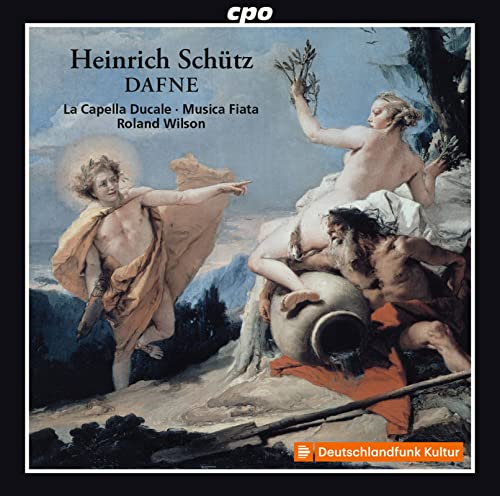 CD cover for Heinrich Schütz’s “Dafne” opera, featuring classical figures.