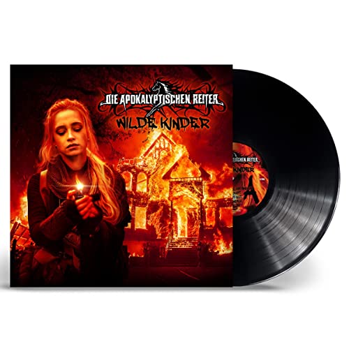 Vinyl record for "Die Apokalyptischen Reiter - Wilde Kinder" with fiery cover art.