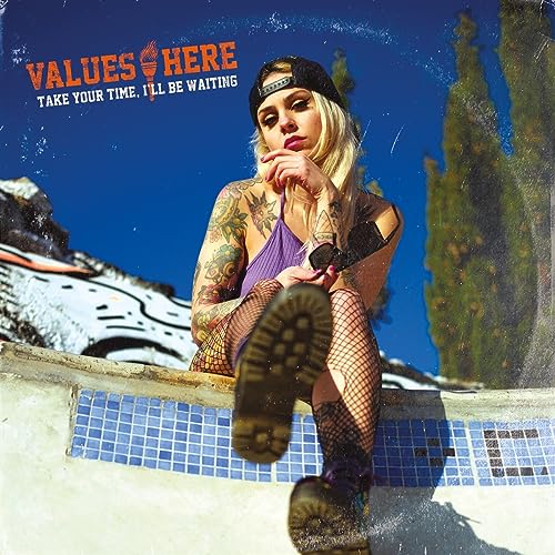 CD cover featuring a tattooed woman sitting by a swimming pool.