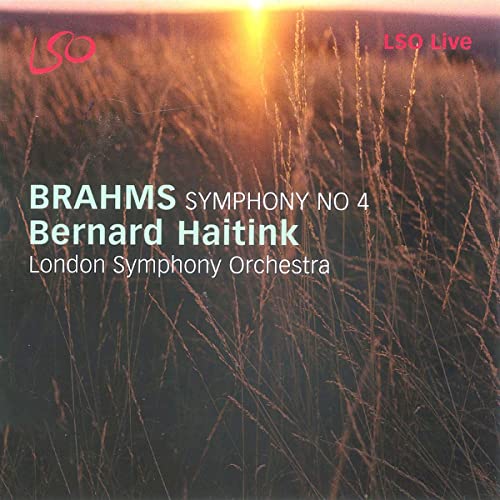 CD cover for Brahms’ Symphony No. 4 with a field at sunset.
