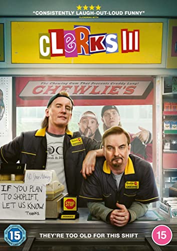 DVD cover for "Clerks III" featuring two men behind a convenience store counter.