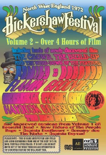 Bickershaw Festival 1972 DVD cover with psychedelic text and skull illustration.
