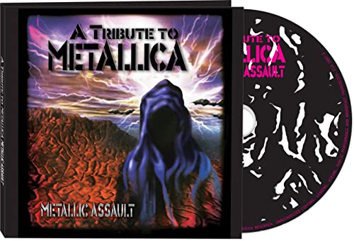 Metallica tribute album CD in jewel case with patterned disc visible.