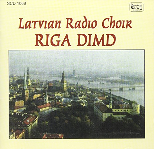 CD cover for Latvian Radio Choir’s “RIGA DIMD” featuring a city skyline.