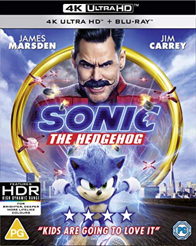 Sonic the Hedgehog movie cover featuring Jim Carrey and the blue hedgehog.