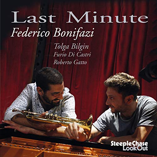 Album cover: two men at a piano, one holding a trumpet, against red curtains.