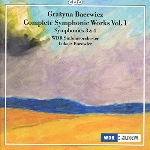 CD cover for Grażyna Bacewicz symphonies with abstract landscape art.