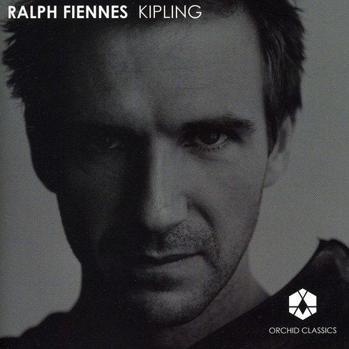 "CD cover featuring a black-and-white close-up of Ralph Fiennes' face, with text and logo."