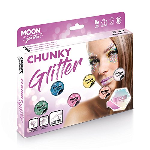 Iridescent Chunky Glitter by Moon Glitter - Boxset - Cosmetic Festival Makeup Glitter for Face, Body, Nails, Hair, Lips - 3g