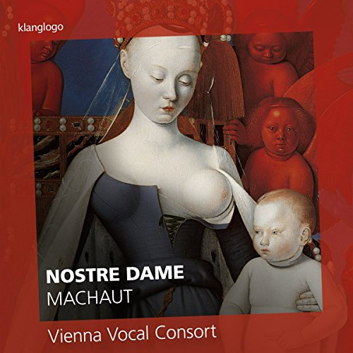 "CD cover with medieval painting of woman and child on red background."