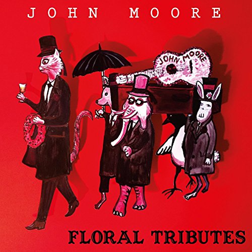 Red album cover with anthropomorphic animals in mourning procession.