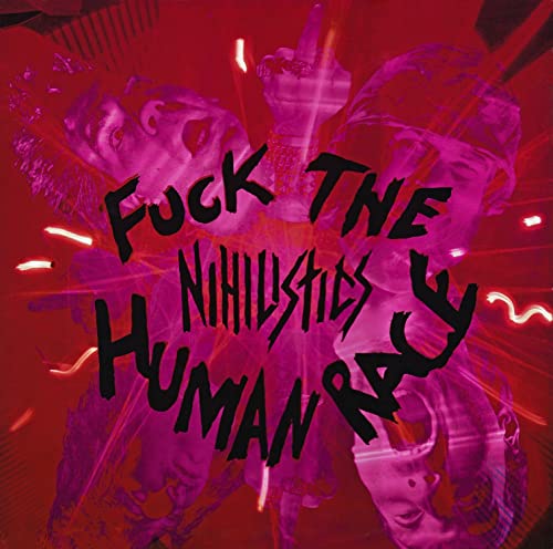 CD cover with distorted faces, raised middle finger, and bold text.