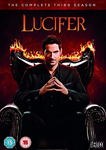 Lucifer Season 3 DVD cover featuring the actor Tom Ellis in a dark suit.