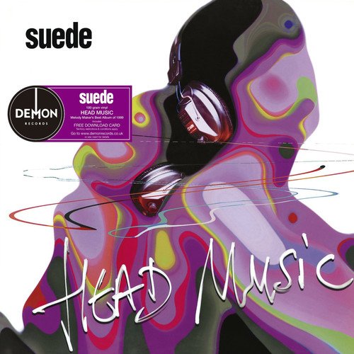 Album cover with abstract figure in purple, pink, and green, and "Suede Head Music" text.