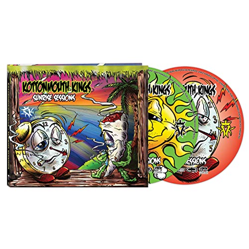 CD case and disc for Kottonmouth Kings’ “Sunrise Sessions” with colorful, surreal artwork.
