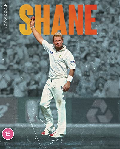 Shane Warne in cricket whites, raising a ball, on a Blu-ray cover.
