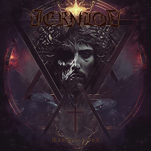 Album cover for "Resurrection" by Jernlov, featuring a distressed face and clock imagery.