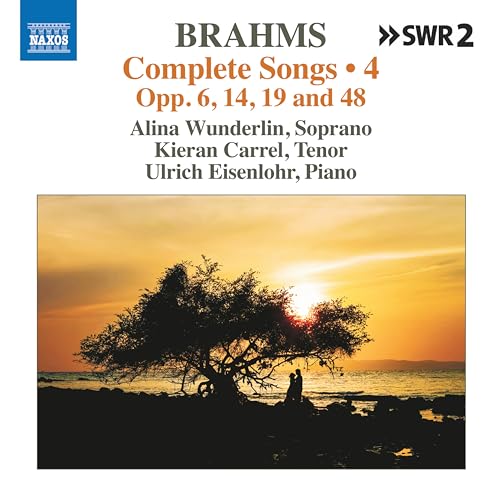 CD cover for Brahms songs featuring a sunset and silhouetted figures.