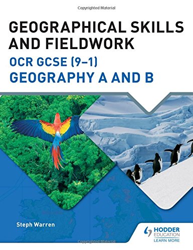 "Textbook cover with parrot and penguins images, titled 'Geographical Skills and Fieldwork'."
