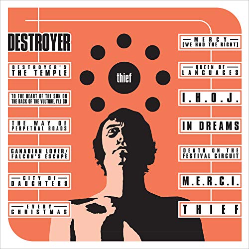 Destroyer’s “Thief” vinyl album cover: black and red geometric design with a portrait.