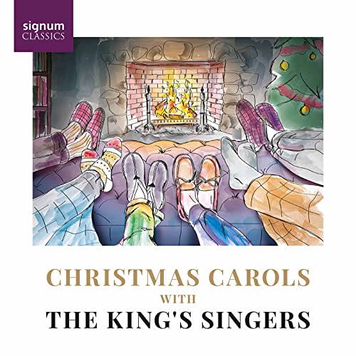 CD cover: feet by a fireplace with a Christmas tree, text below.