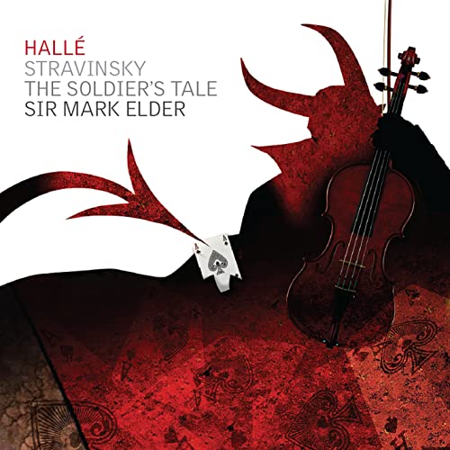 CD cover for Stravinsky’s “The Soldier’s Tale” featuring a violin and devil figure.