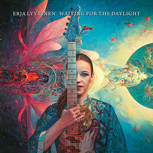 Album cover featuring a woman with a guitar, surreal art style.
