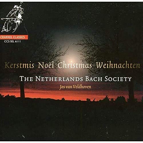 CD cover for Netherlands Bach Society Christmas album with winter landscape.