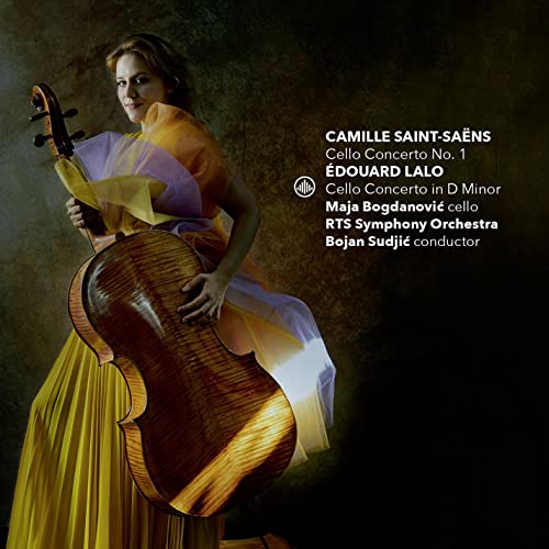Cellist Maja Bogdanovic with her instrument, album cover for classical music.