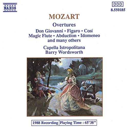 CD cover for Mozart overtures, featuring a classical painting scene.